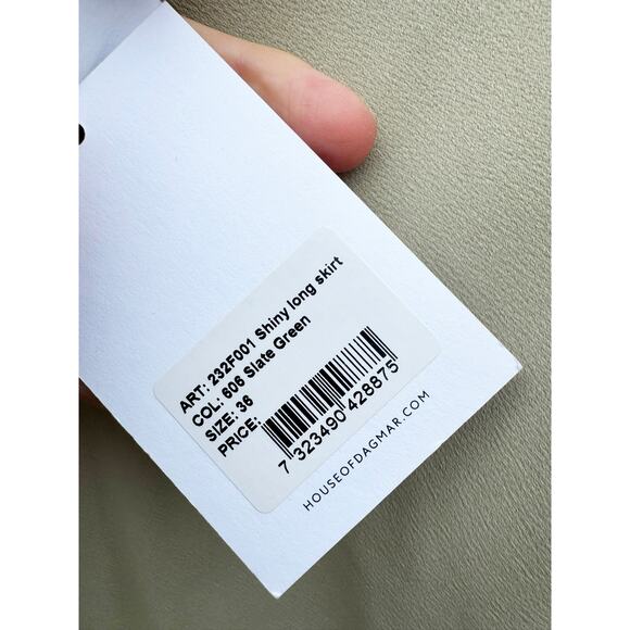 NWT DAGMAR House of Dagmar Shiny Long Skirt Slate Green 36 2 XS - Picture 9 of 10